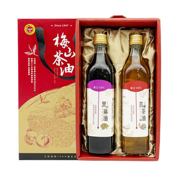台灣直郵【梅山茶油】MEI-SHAN TEA-SEEDS OIL 500ml禮盒組 (苦茶油*1+黑麻油*1)
