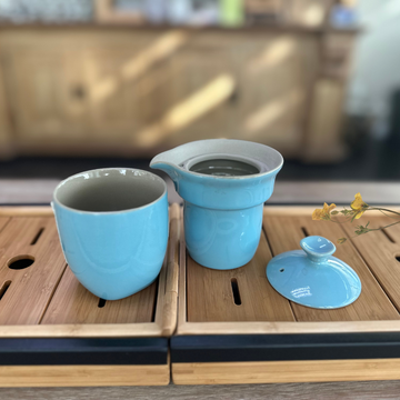 中國【天福茗茶】彼物随行品茗组 日式陶瓷快客杯 - 天藍色