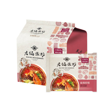 台灣【老鍋米粉】米粉麻辣鮮蝦風味米粉家庭包60克x4袋