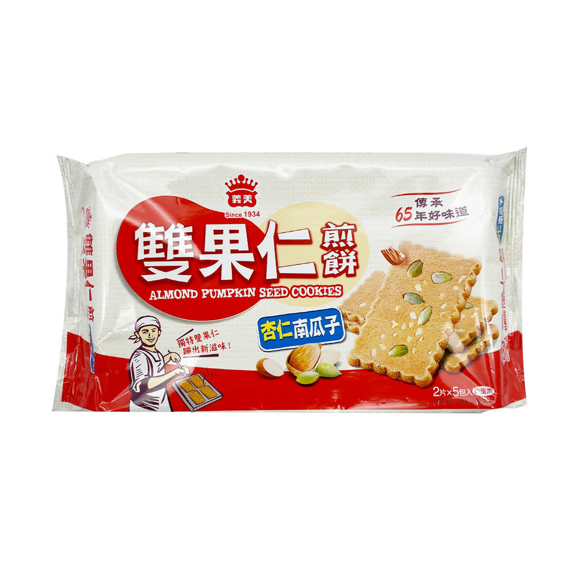 台灣直郵 【義美】I-MEI 雙果仁煎餅(杏仁南瓜子) 100g 5入