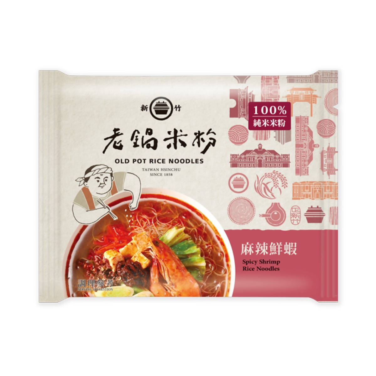 Taiwan Direct Mail【Old Pot Rice Noodles】 OLD POT RICE NOODLES Spicy Shrimp Flavor Rice Noodles 60g (Single Pack)(Expiration Date:2022/10/22) 